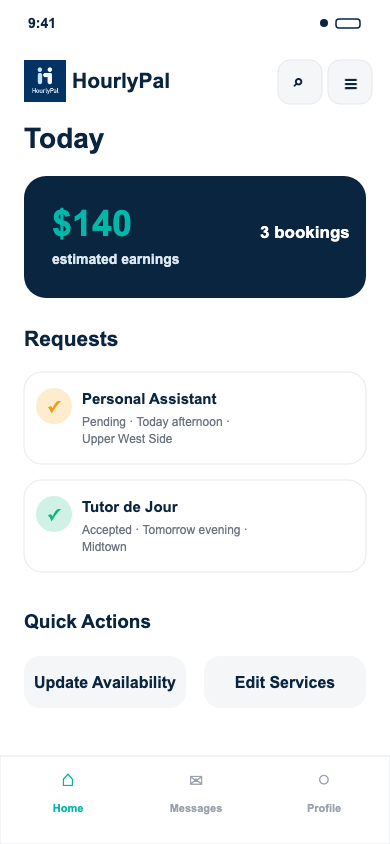 Pal requests inbox showing pending bookings