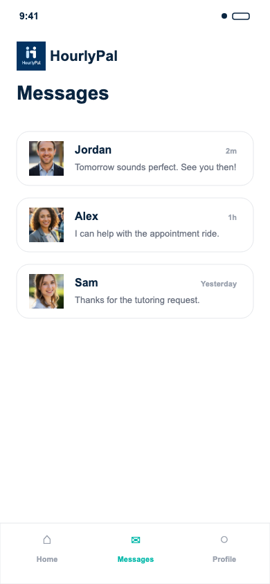 Private in-app messaging between a Client and a Pal